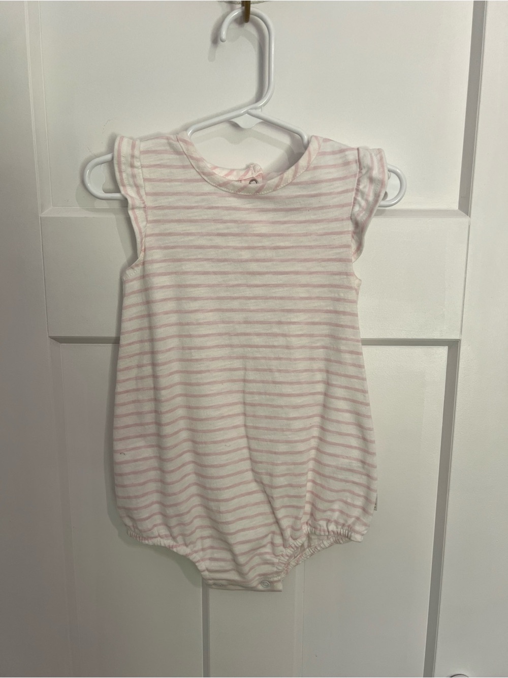 Sammy + Nat Pink & White Striped Flutter-Sleeve One-Piece